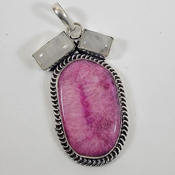 Ruby Zoisite Pendant – With Moonstone Accent + 20" Sterling Silver Chain - Picture 1 of 10